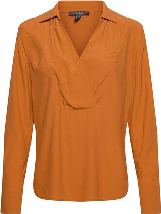 Women Blouses Woven Long Sleeve Bluse Langermet Gul Esprit Collection*Betinget Tilbud