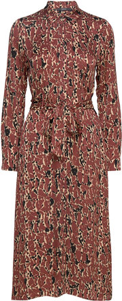 Patterned Satin Dress Dresses Shirt Dresses Brun Esprit Collection*Betinget Tilbud