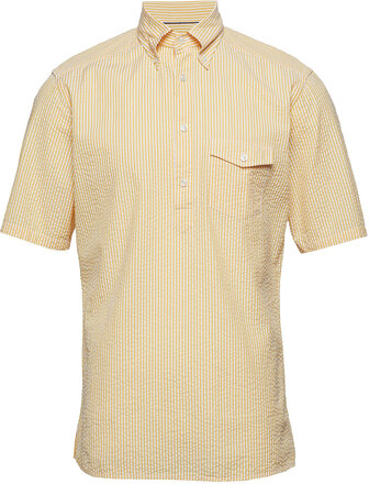 Navy Striped Seersucker Short Sleeve Popover Shirt Kortermet Skjorte Gul Eton*Betinget Tilbud