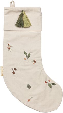 Christmas Stocking - Yule Greens Embroidery - Natural Home Decoration Christmas Decoration Cream Fabelab
