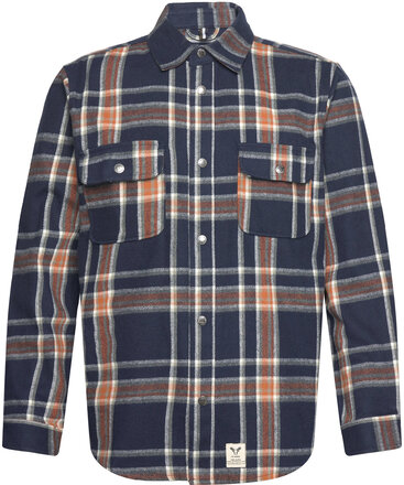 Adrian Cotton Check Shirt Overshirts Casual Marineblå Fat Moose*Betinget Tilbud