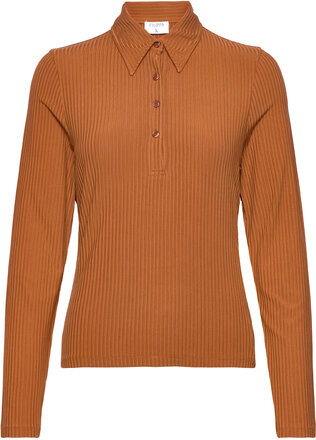 Shiny Rib Button Polo Tops T-shirts & Tops Polos Orange Filippa K