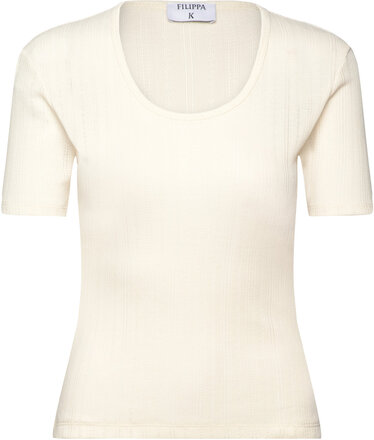Pointelle Tee Designers T-shirts & Tops Short-sleeved Cream Filippa K