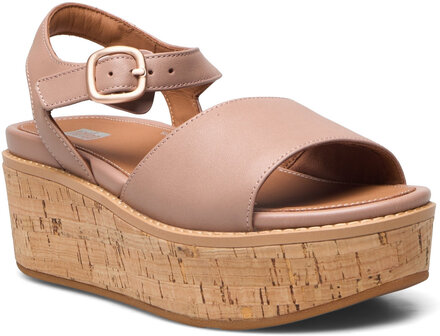 Eloise Cork-Wrap Leather Back-Strap Wedge Sandals Shoes Summer Shoes Platform Sandals Beige FitFlop*Betinget Tilbud