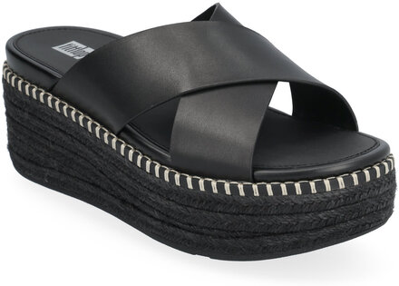 Eloise Espadrille Leather Wedge Cross Slides Shoes Summer Shoes Platform Sandals Black FitFlop