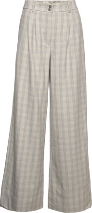 Karen 734 Soft Grey Check Trousers Suitpants Grå FIVEUNITS*Betinget Tilbud