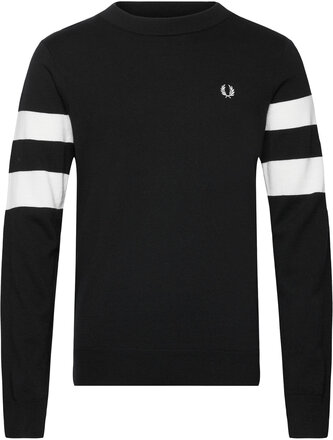 Tipped Sleeve Jumper Tops Knitwear Round Necks Black Fred Perry