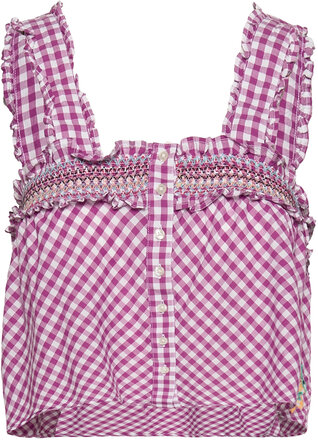 Adalhia Gingham Smock Top Tops Crop Tops Sleeveless Crop Tops Purple French Connection