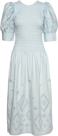 Broderie Anglaise Maxi Smock Dress Dresses Cocktail Dresses Blå Ganni*Betinget Tilbud