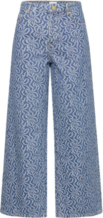 Jacquard Denim Designers Jeans Wide Blue Ganni
