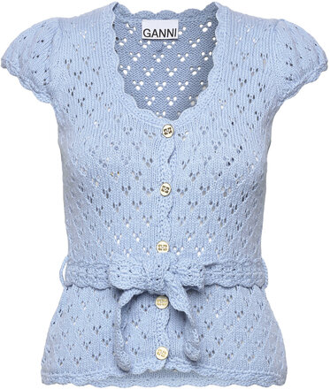 Cotton Lace Knit Designers Knitwear Cardigans Blue Ganni
