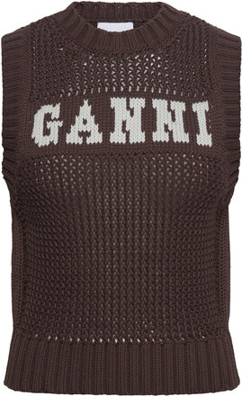 Cotton Rope Knit Designers Knitted Vests Brown Ganni