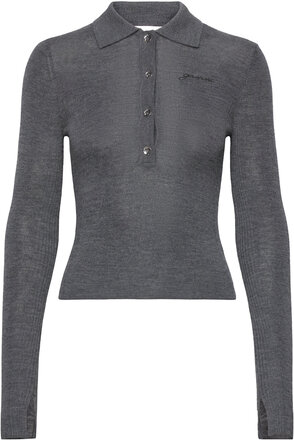 Mini Ribbed Merino Knit Designers T-shirts & Tops Polos Grey Ganni