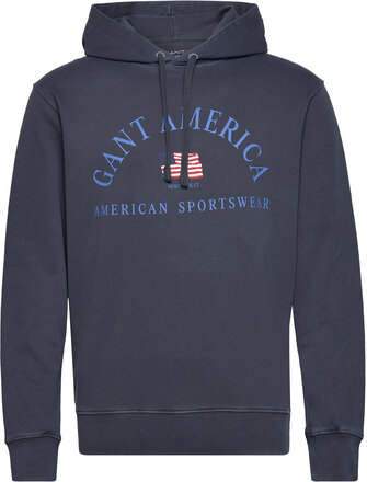 Sunfaded Gant Usa Hoodie Hettegenser Genser Marineblå GANT*Betinget Tilbud