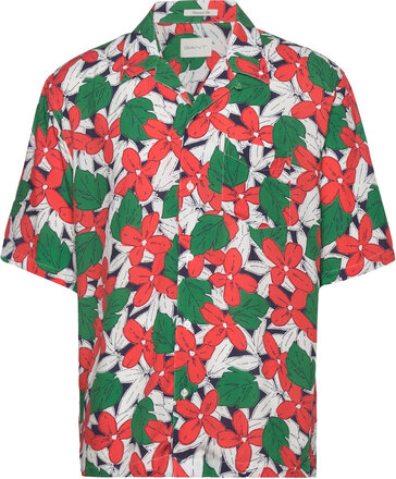 Rel Viscose Floral Print Ss Shirt Tops Shirts Short-sleeved Green GANT