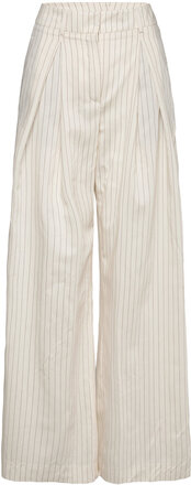 D2. Pinstripe Pleated Wide Pants Bottoms Trousers Wide Leg White GANT