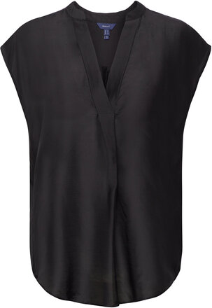 Rel Sleeveless Stand Collar Blouse Tops Blouses Short-sleeved Black GANT