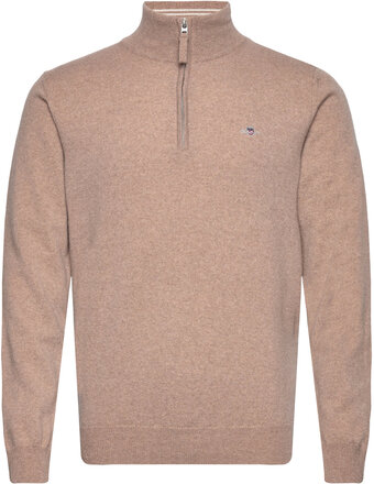 Superfine Lambswool Half Zip Tops Knitwear Half Zip Jumpers Beige GANT