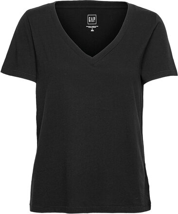 100% Organic Cotton Vintage V-Neck T-Shirt T-shirts & Tops Short-sleeved Svart GAP*Betinget Tilbud