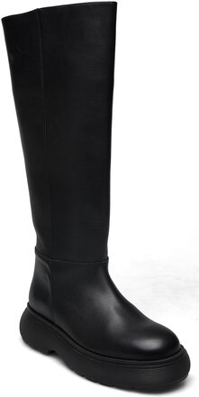 Cloud High Boot - Black Leather Høye Støvletter Svart Garment Project*Betinget Tilbud