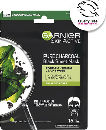 Garnier Pure Charcaol Black Algae Purifying & Hydrating Pore-Tightning Sheet Mask Beauty Women Skin Care Face Masks Sheetmask Nude Garnier