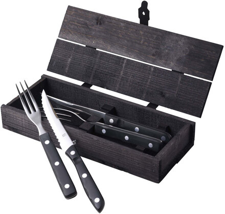 Steakbestik/Grillbestik Old Farmer Black 4 Dele Sort/Stål Home Tableware Cutlery Steak Cutlery Black Gense