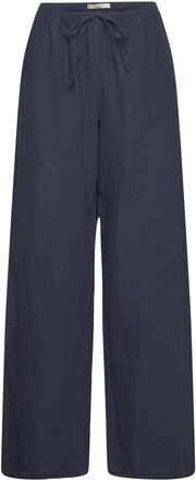 Linen Blend Trousers Bottoms Trousers Linen Trousers Navy Gina Tricot