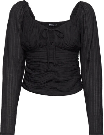 Gathered Bust Blouse Tops Blouses Long-sleeved Black Gina Tricot