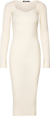 Knitted Midi Dress Knælang Kjole White Gina Tricot