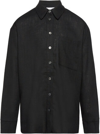 Evie Linen Shirt Tops Shirts Long-sleeved Shirts Black Grunt