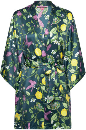 Kimono Satin Lemon Birds Lingerie Kimonos Green Hunkemöller