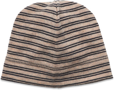 Beanie Striped Wool Rib Accessories Headwear Hats Beanie Beige Huttelihut