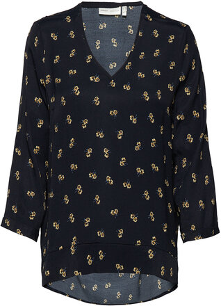 Blake V-Neck Top Bluse Langermet Blå InWear*Betinget Tilbud