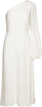 Long Midi Length 1-Shoulder Dress Knælang Kjole White IVY OAK
