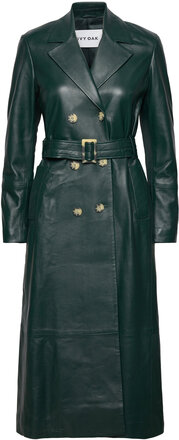 Leather Trench Coat Läderjacka Skinnjacka Green IVY OAK