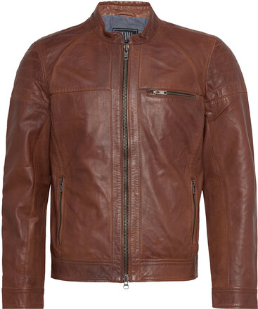 Costner Zipped Leather Jacket Skinnjakke Skinnjakke Brun Jofama*Betinget Tilbud