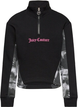 Marbel Print Panel Quarter Zip Funnel Bb Tops Sweat-shirts & Hoodies Sweat-shirts Black Juicy Couture