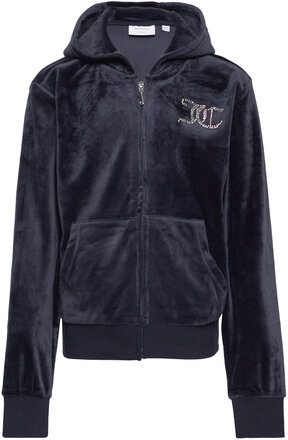 Diamante Velour Zip Thru Hoodie Hettegenser Genser Marineblå Juicy Couture*Betinget Tilbud