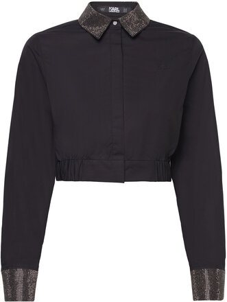 Rhinest Cropped Shirt Cropped Blazers Long-sleeved Svart Karl Lagerfeld*Betinget Tilbud