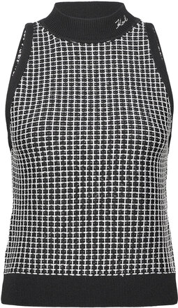 Sleeveless Boucle Knit Top Designers Knitted Vests Black Karl Lagerfeld