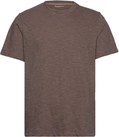 Narrow Striped Slub Tee - Gots/Vega Tops T-shirts Short-sleeved Brown Knowledge Cotton Apparel