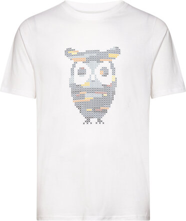 Single Jersey Big Crosstitch Print Tops T-shirts Short-sleeved White Knowledge Cotton Apparel