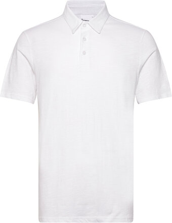 Regular Linen Look Polo - Gots/Vega Tops Polos Short-sleeved White Knowledge Cotton Apparel