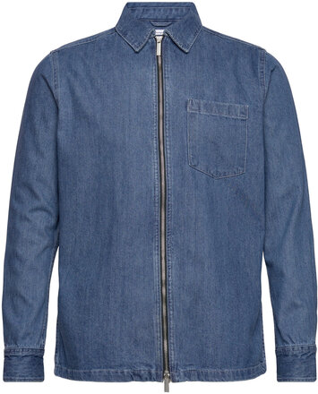 Relaxed Denim Zip Shirt - Gots/Vega Tops Shirts Casual Blue Knowledge Cotton Apparel