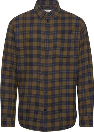 Loose Fit Checkered Shirt - Gots/Ve Tops Shirts Casual Green Knowledge Cotton Apparel