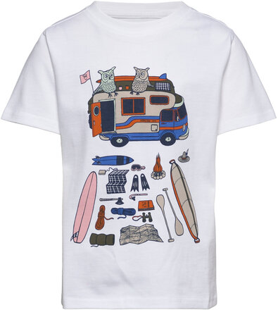 Road Trip Printed T-Shirt - Gots/Ve Tops T-Kortærmet Skjorte White Knowledge Cotton Apparel