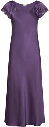 Pure Silk - Long Nightdress W/Short Nattlinne Purple Lady Avenue