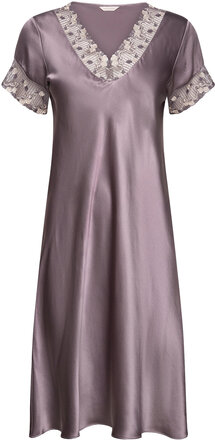 Pure Silk - Nightdress W/Short Slee Nattlinne Grey Lady Avenue