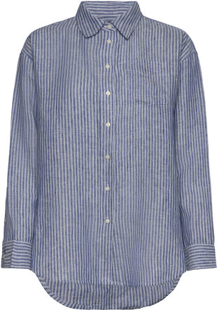 Relaxed Fit Pinstripetk! Linen Shirt Tops Shirts Linen Shirts Blue Lauren Ralph Lauren