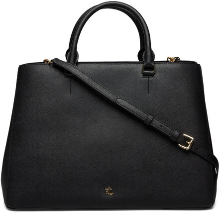 Crosshatch Leather Large Hanna Satchel Bags Top Handle Bags Black Lauren Ralph Lauren